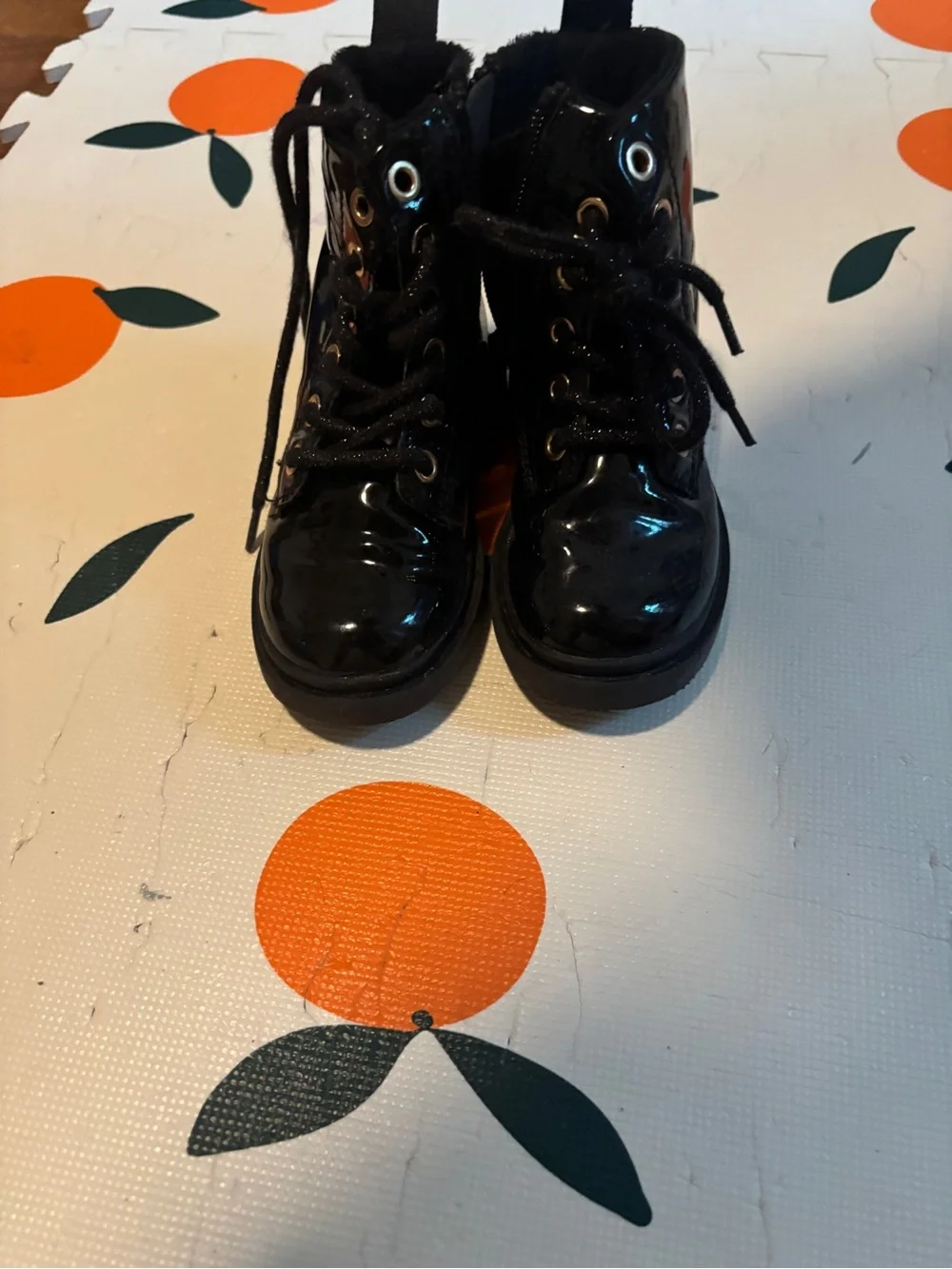 H&M Black Patent Lace-Up Kids Ankle Boots